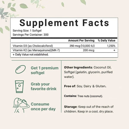 Vitamin D3 + K2 (MK-7) Supplement